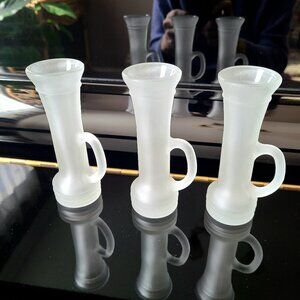3 Keglevich frosted glass vodka glasses with handles.
